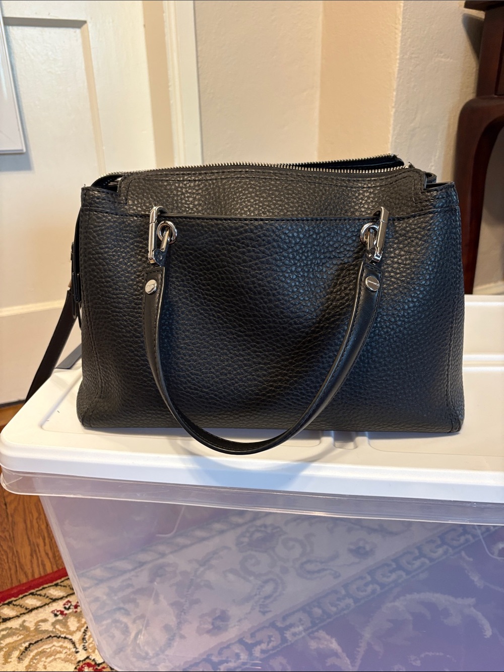 Calvin Klein Black Pebbled PU Leather Top-Handle Garnet Tote - Picture 13 of 15